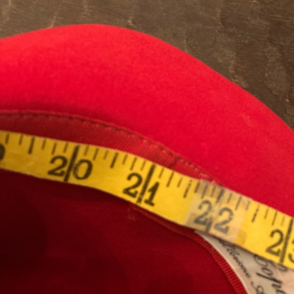 French made Red Felt Hat with leather headband w/ turquoise & silver finding’s main image 3